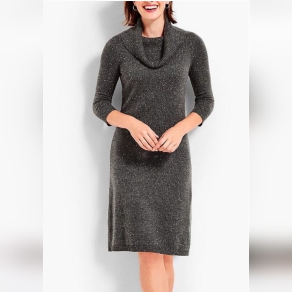 Talbots Gray Heathered Cowl Neck Sweater Dress Size L